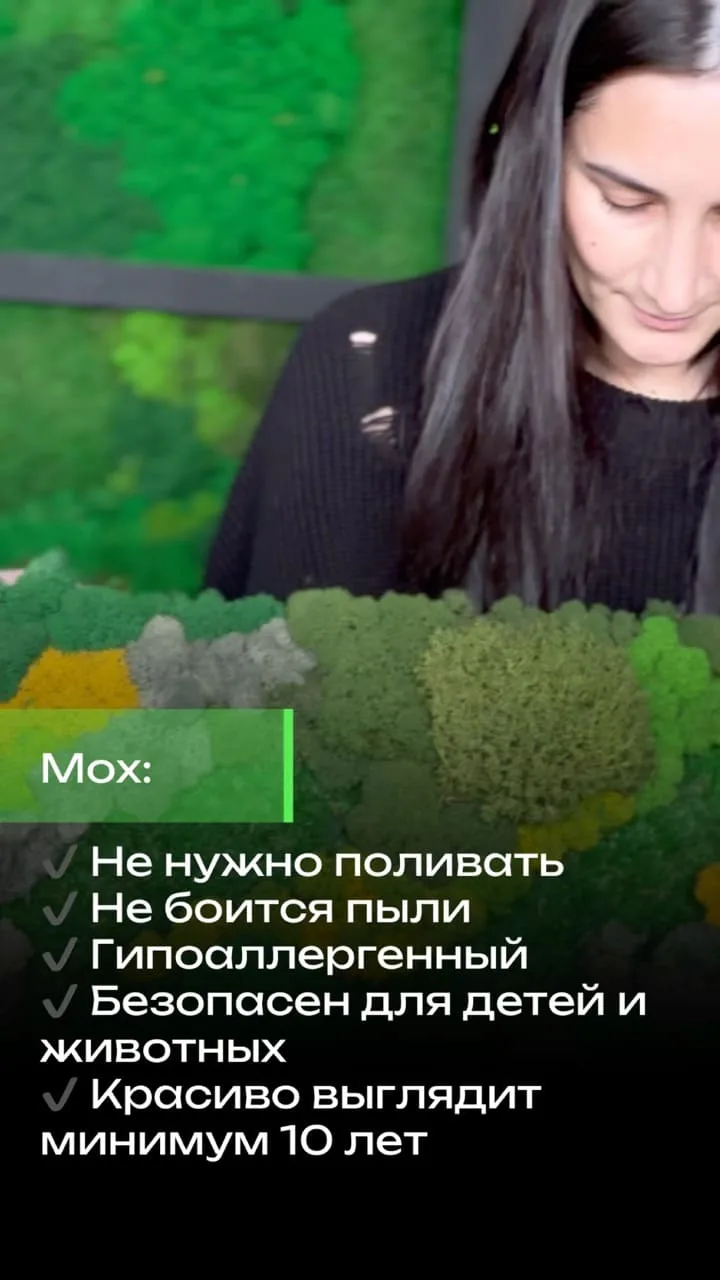 Преимущества мха: не нужно поливать, гипоаллергенный, безопасен для детей и животных